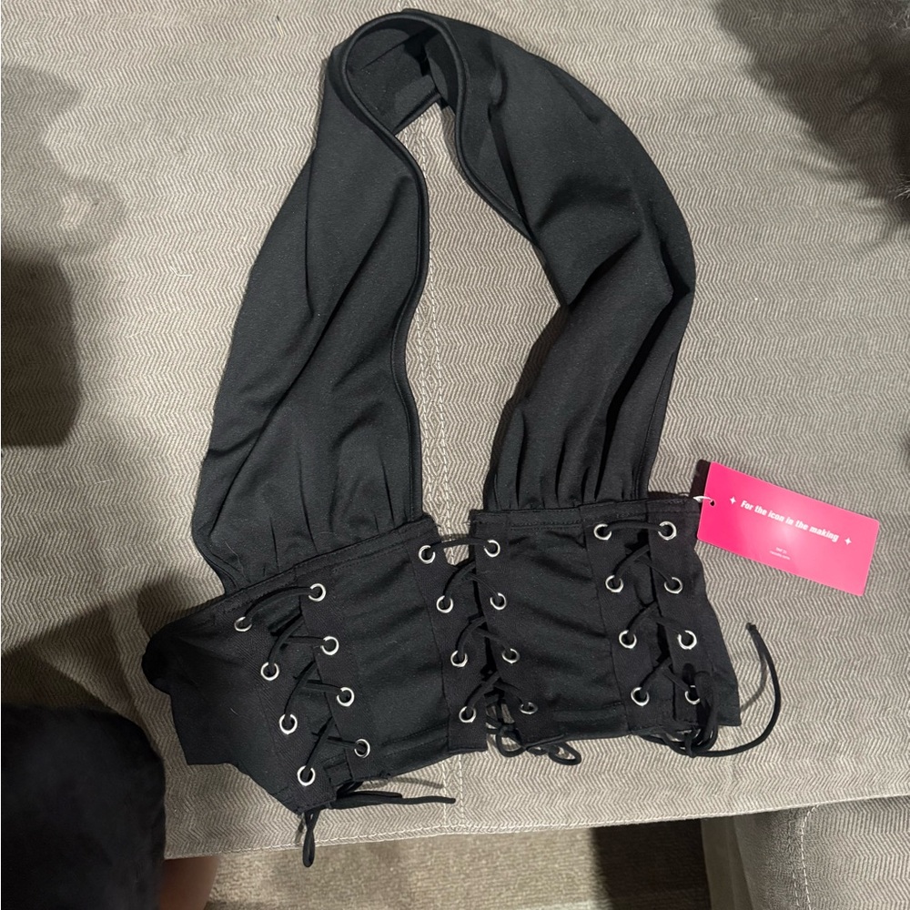 Black Lace-Up Corset Belt